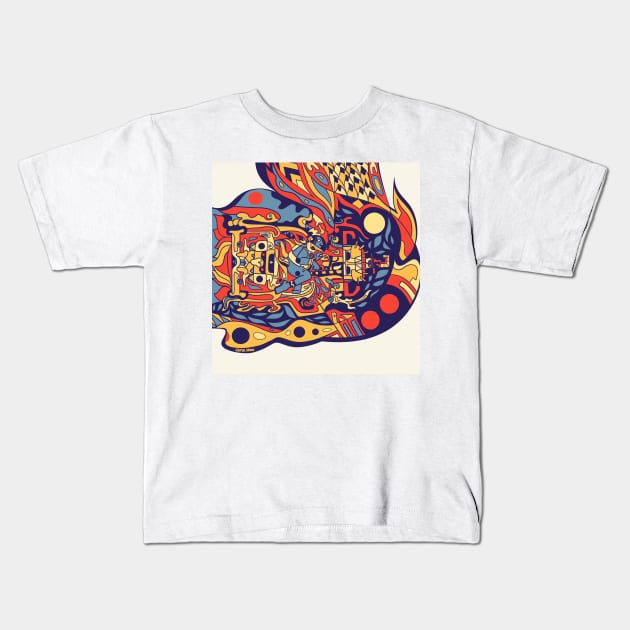 mister pakal the mayan agent astronaut ecopop art Kids T-Shirt by jorge_lebeau